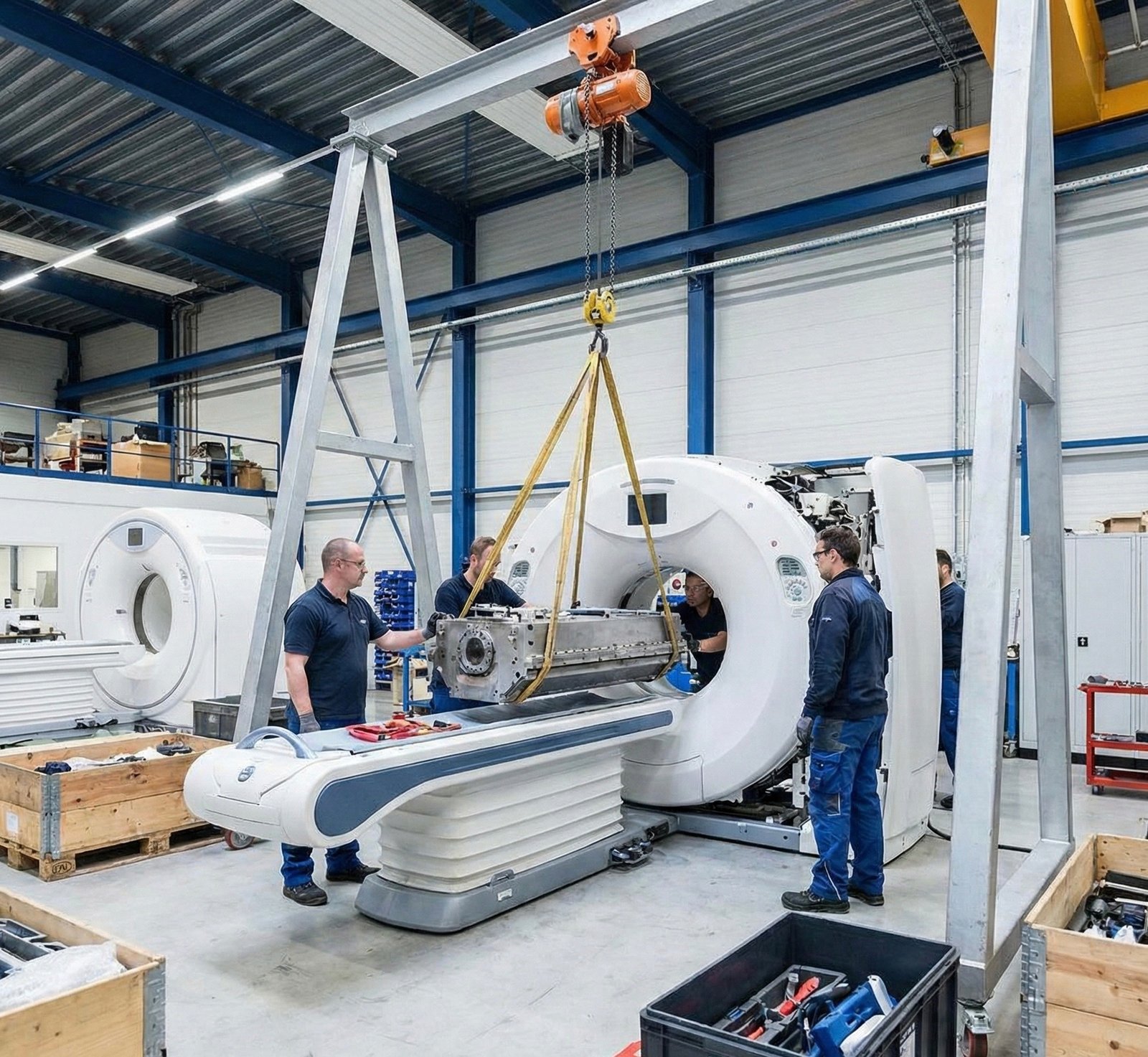 Tecnico Frale durante intervento manutenzione ecografo clinica italiana